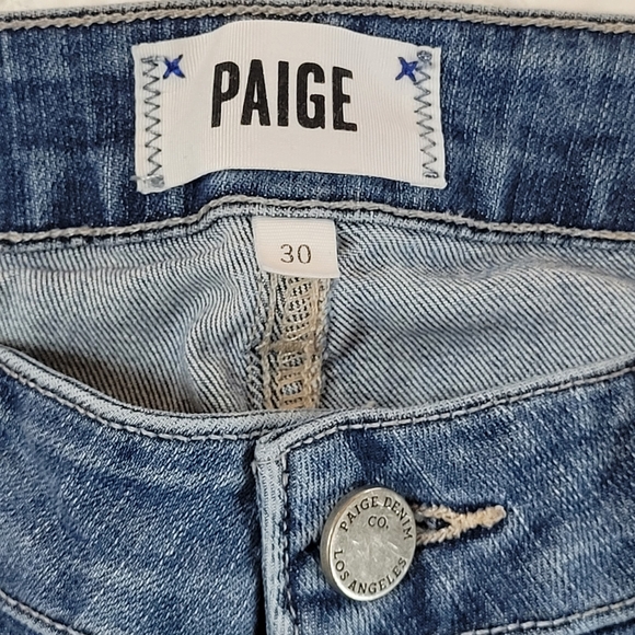 Paige- Distressed Medium Blue Wash Shaped Curvy Skinny Jeans Sz 30 - Picture 6 of 8